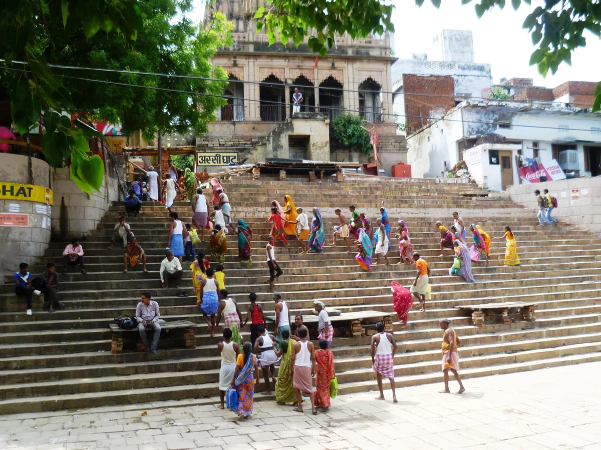 Assi Ghat at sunrise, Varanasi — the starting point of Subah-e-Banaras, the morning cultural experience