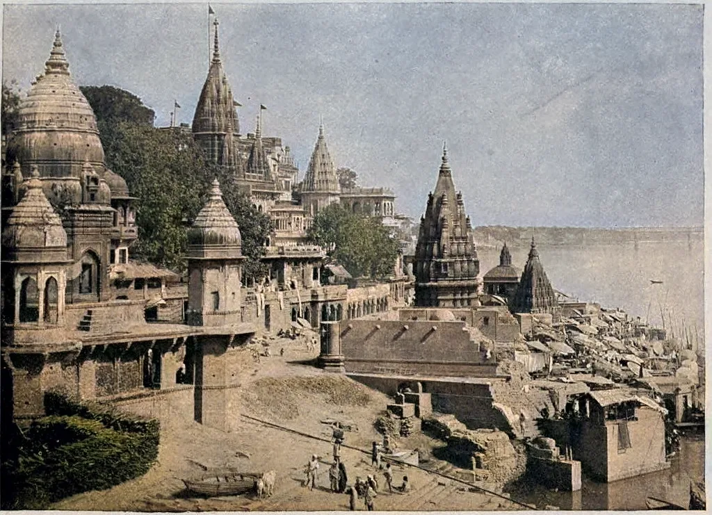 Manikarnika Ghat, the sacred cremation ground of Varanasi — the site most associated with moksha in Kashi